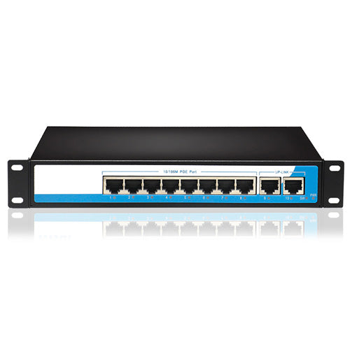 10-Port 10/100M 8+2 POE Switch 15.4W,2 fixed VLAN,long distance