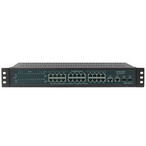 24-Port 10/100Mbps PoE switch + 2 gigabit ports + 2 SFP ports