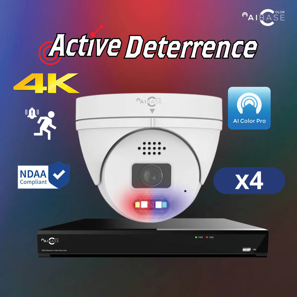 Aibase color 4ch 8MP kit, white (KIT-NV3104+6X3158W)