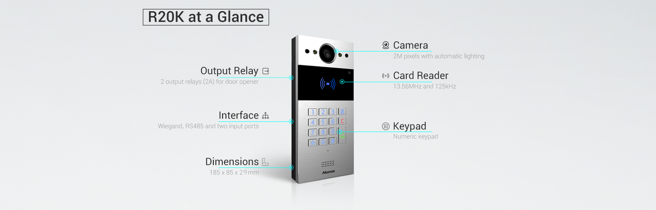 R20K Palm-Size Intercom Certified for Outdoor Usage Space-saving
