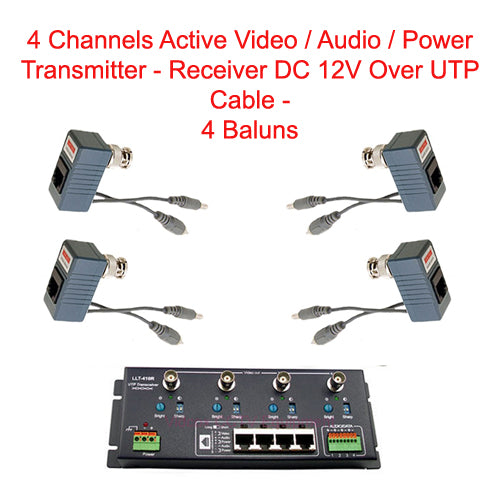 4-CH Active Video/Audio/Power Transmitter / Receiver DC 12V Over UTP Cable